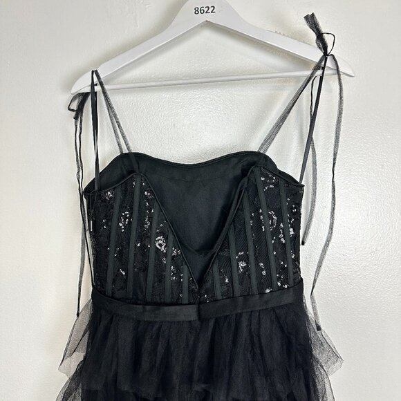 MAC DUGGAL Sequin Bustier Tier Tulle Gown in Black Size US 6 - Picture 7 of 8